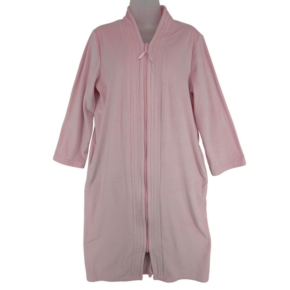 Adonna Sleepwear Womens Pink Fleece/Velour Zip Front Robe Housecoat Pockets‎ Sm